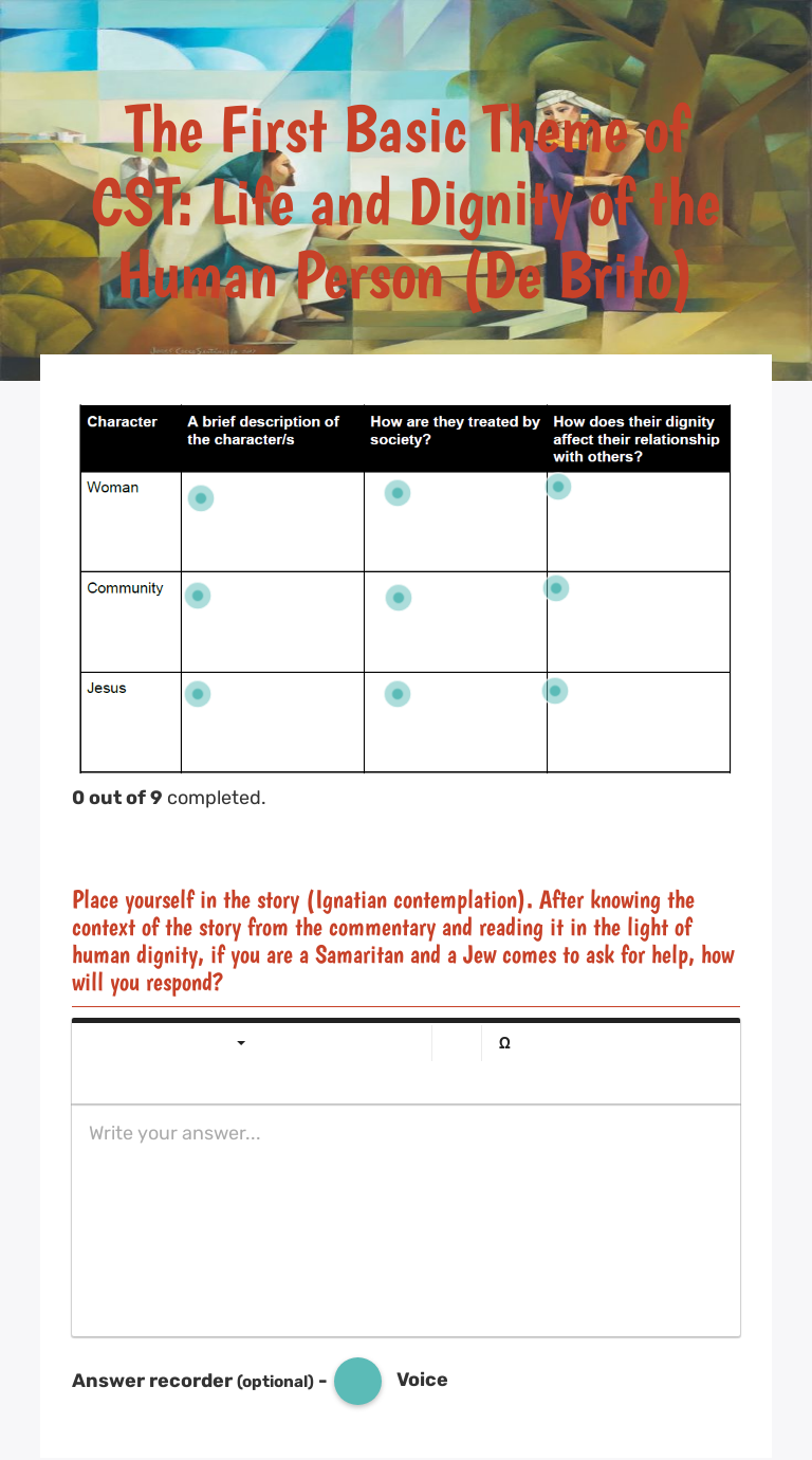 The First Basic Theme of CST: Life and Dignity of the Human Person (De Brito) worksheet preview