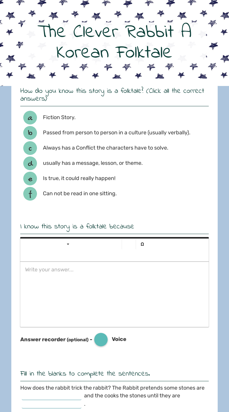 The Clever Rabbit A Korean Folktale | Interactive Worksheet by Christi