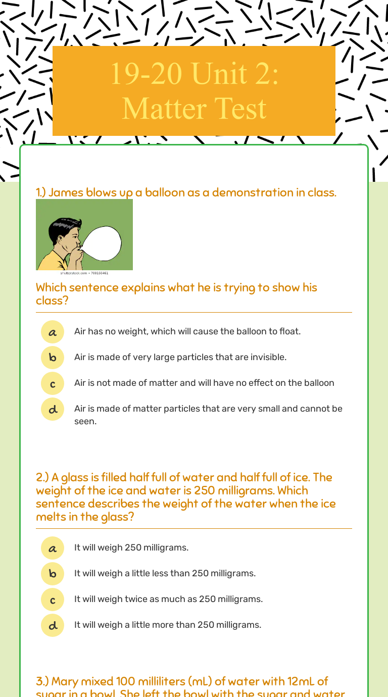 19 Unit 2 Matter Test Interactive Worksheet By Philippe Menjoulet Wizer Me