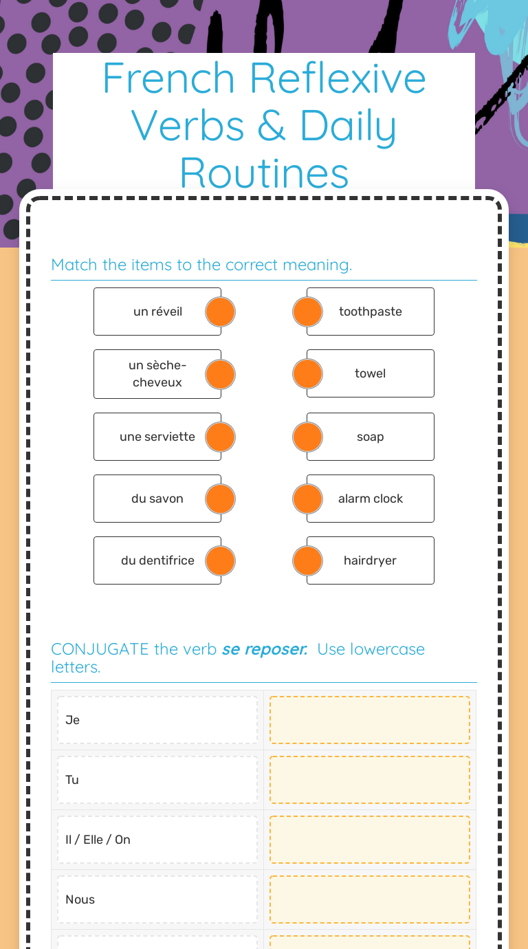 Reflexive Verbs French Worksheet Pdf