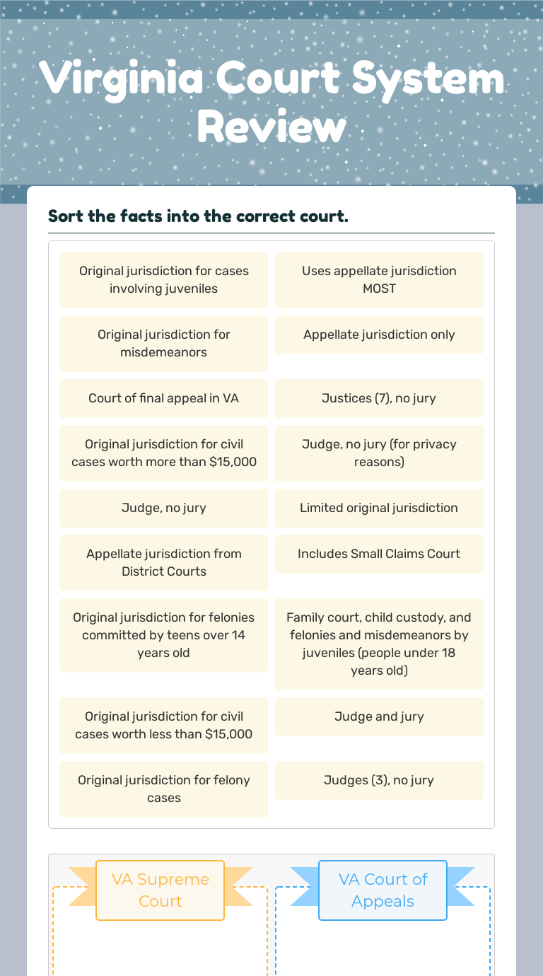 Virginia Court System Review Interactive Worksheet by Myra Hicks