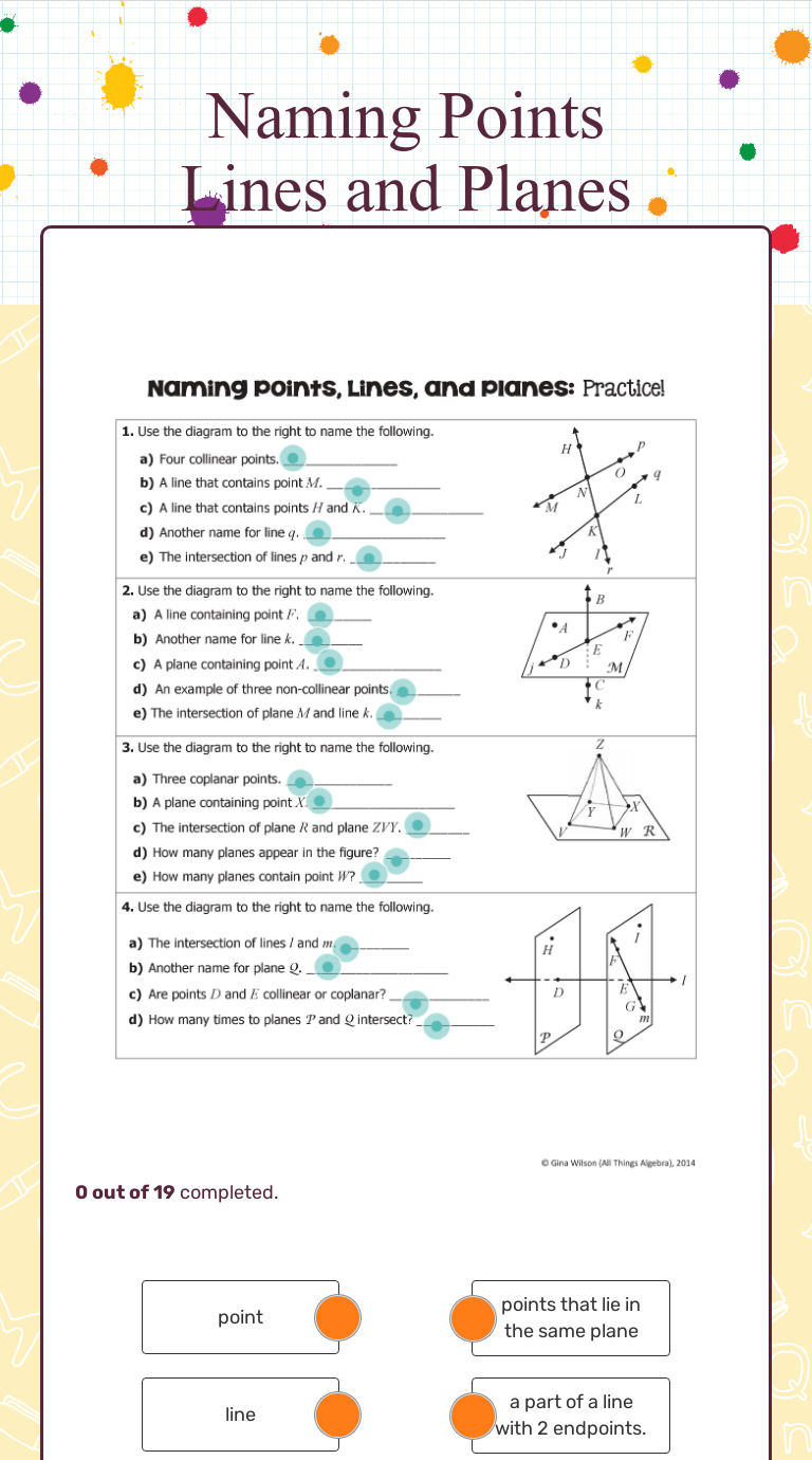 Naming Points Lines and Planes  Interactive Worksheet by Melissa In Points Lines And Planes Worksheet