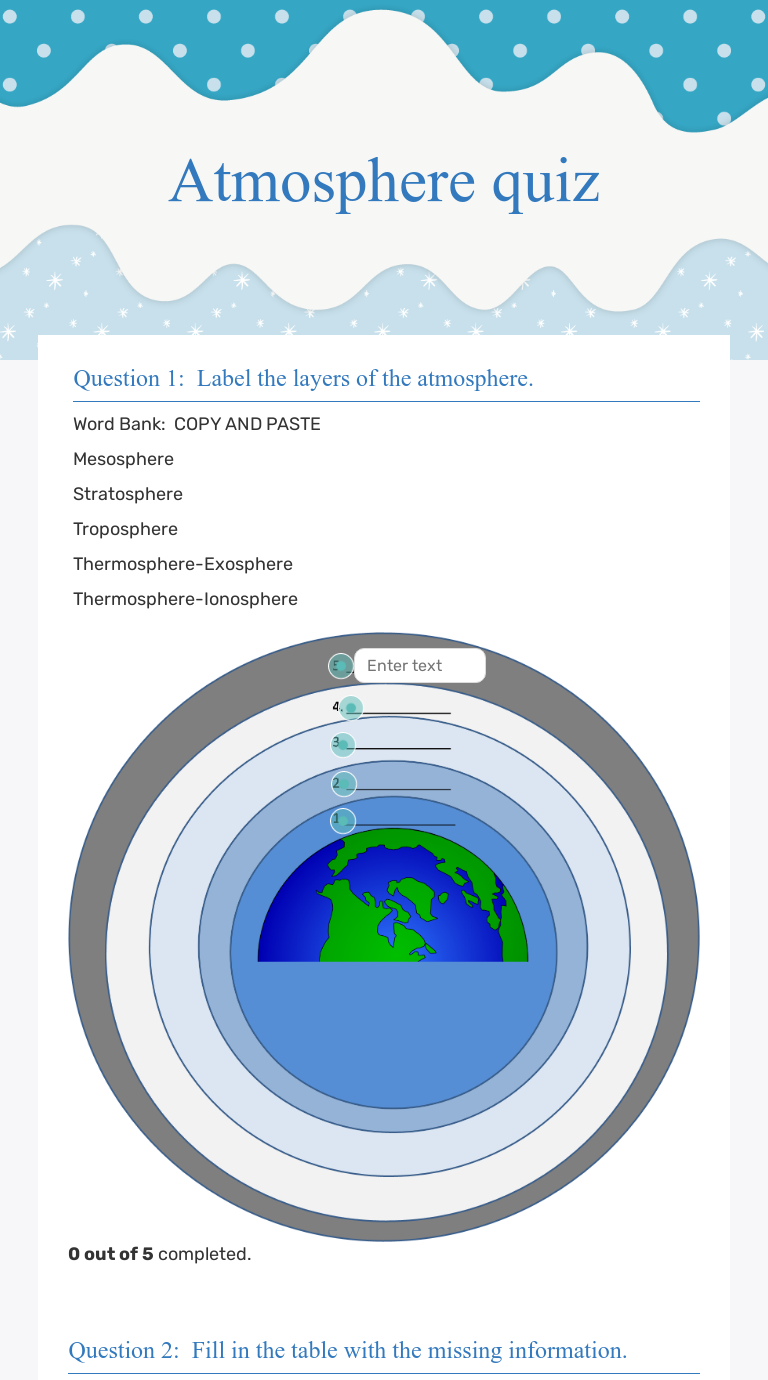 Atmosphere quiz Interactive Worksheet by Robert Monaco Wizer.me