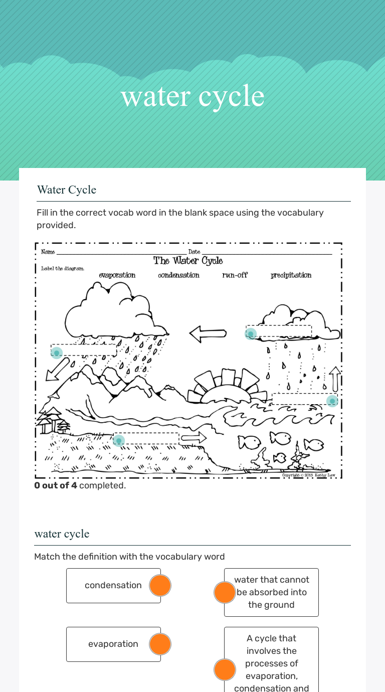 water cycle | Interactive Worksheet by Patricia Cormier | Wizer.me