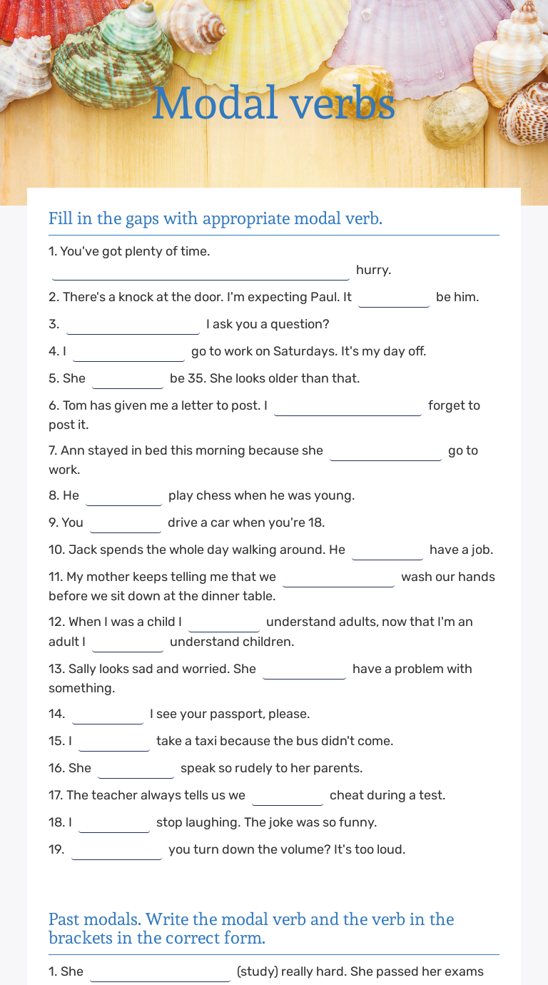 Modal verbs | Interactive Worksheet by Lilija Takking | Wizer.me