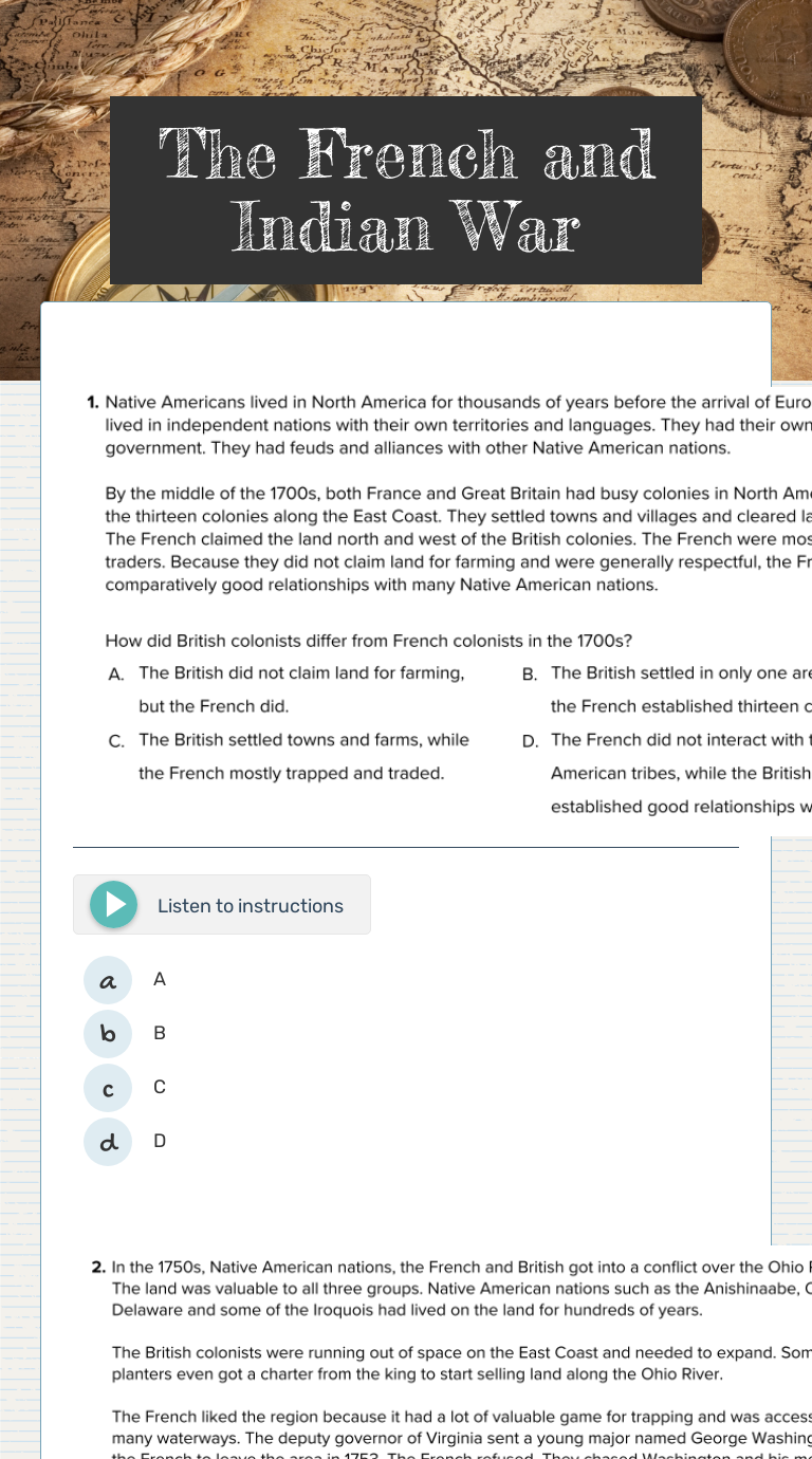 The French and Indian War  Interactive Worksheet by Chris Hatefi Regarding French And Indian War Worksheet