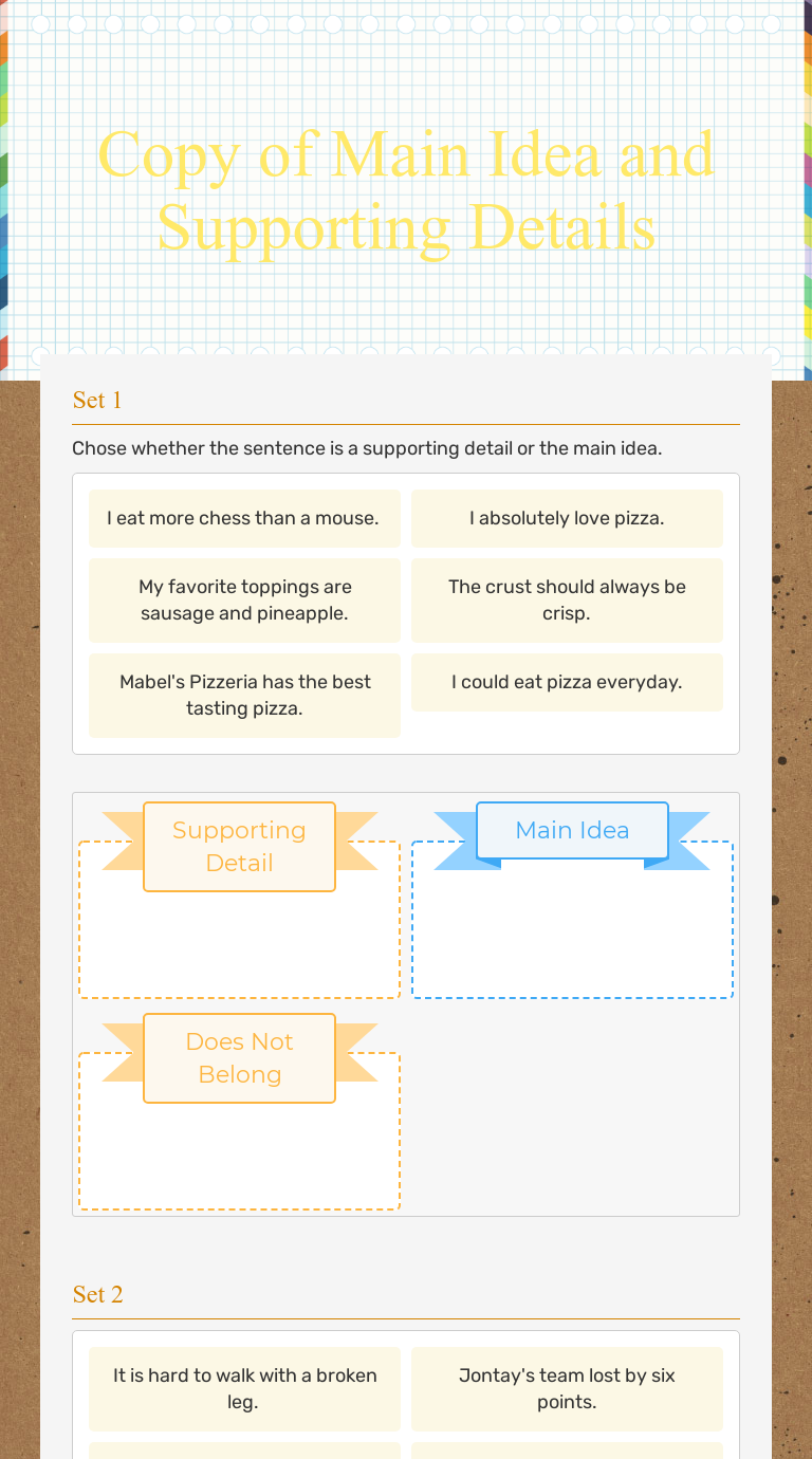 Copy of Main Idea and Supporting Details | Interactive Worksheet by