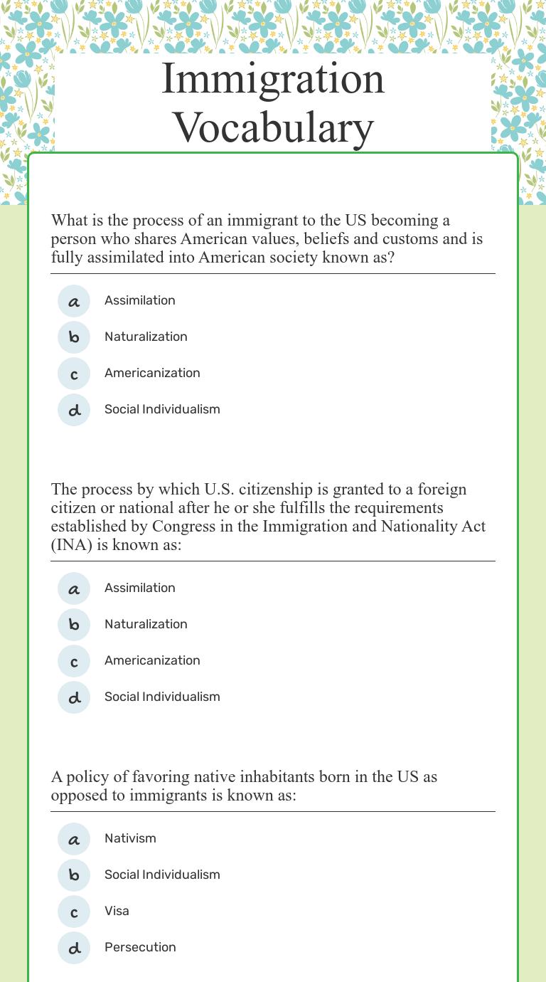 Immigration Vocabulary | Interactive Worksheet By Antoinette Dirda ...