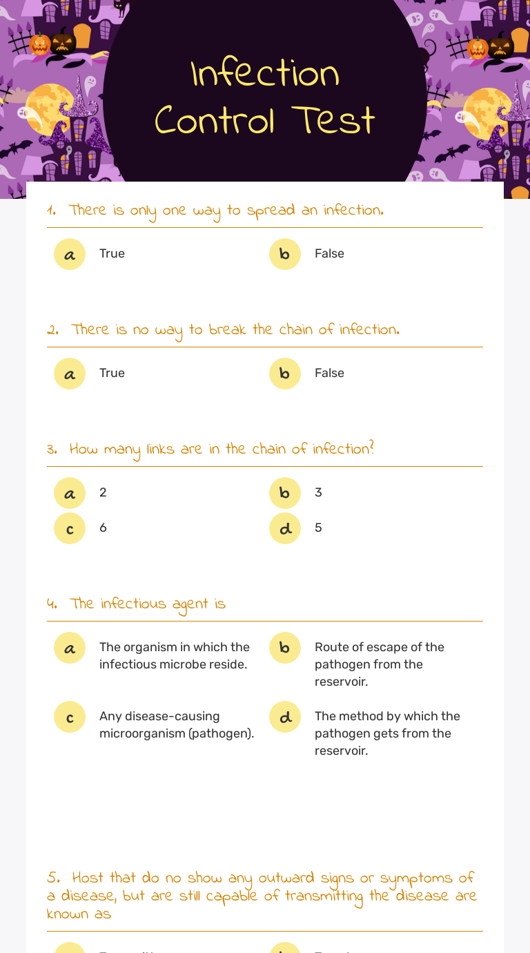 Infection Control Test Interactive Worksheet by Ruby Trevino Wizer.me