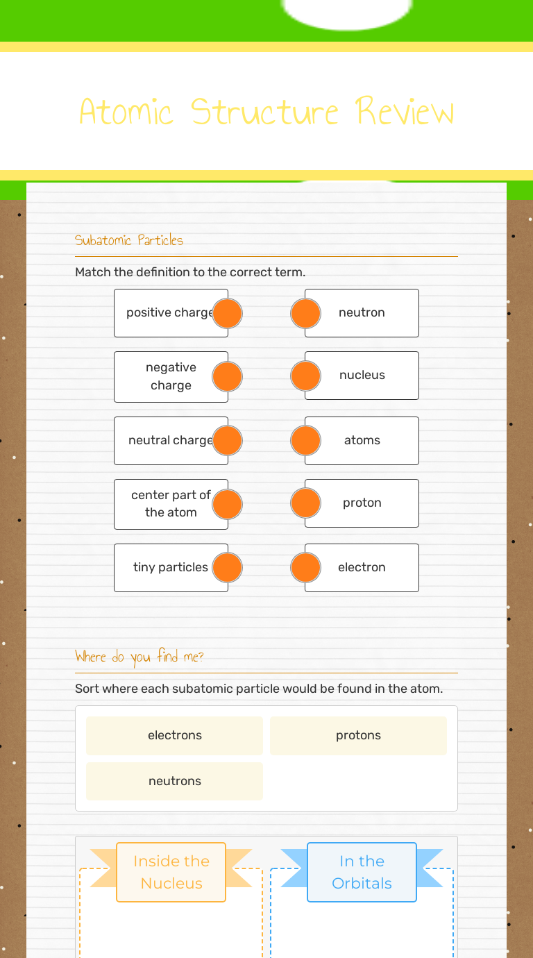Atomic Structure Review Interactive Worksheet by Melanie Jones Wizer.me