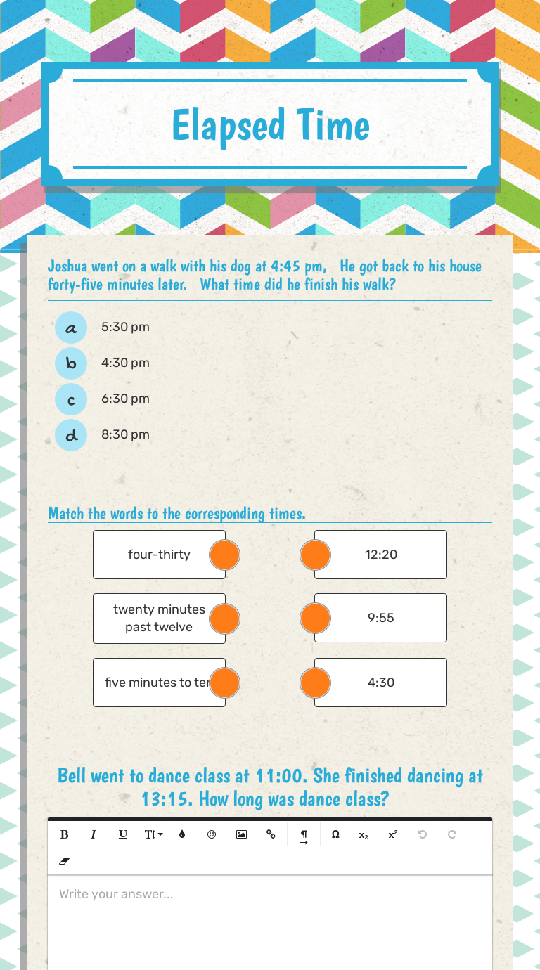 Elapsed Time Interactive Worksheet by Yvette Bowden Wizer.me