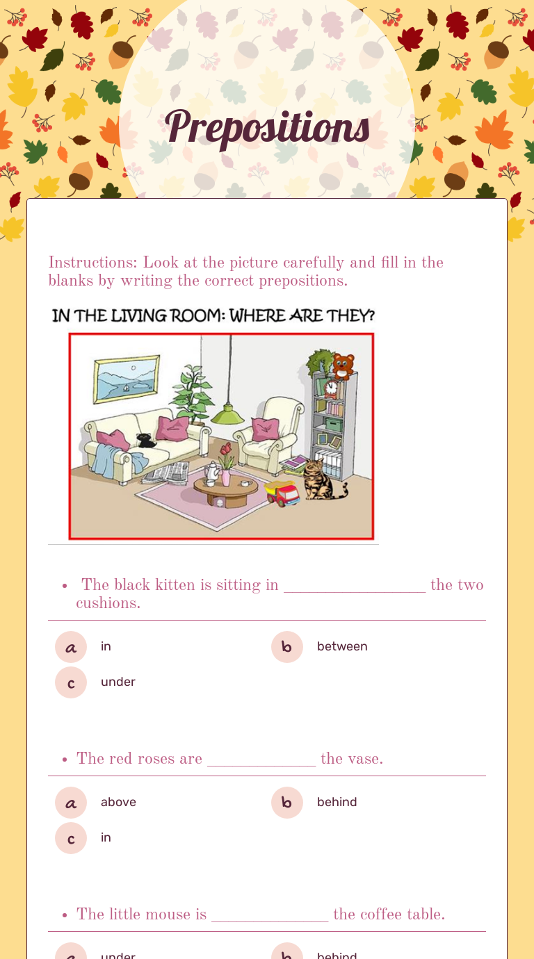 Prepositions worksheet preview image