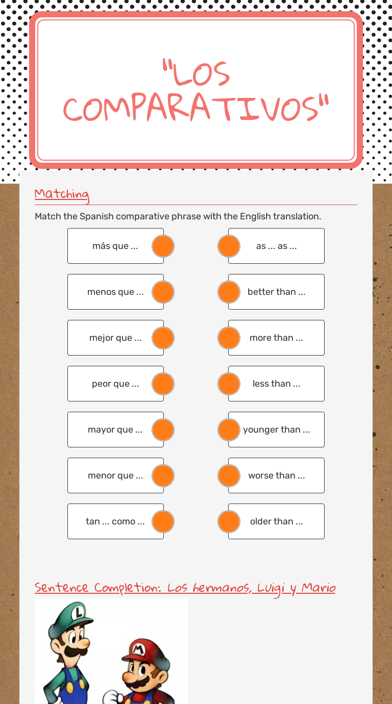 "Los Comparativos" Other worksheet preview