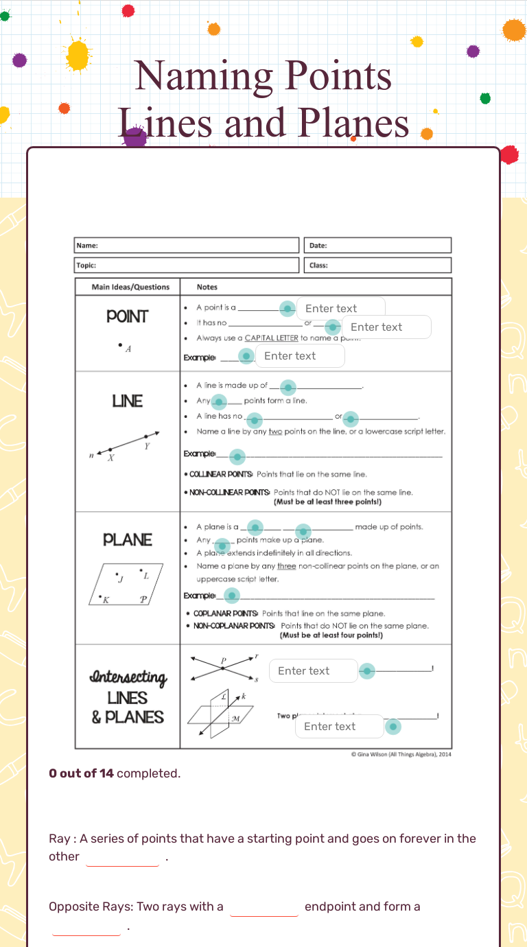 Naming Points Lines and Planes  Interactive Worksheet by Russell In Points Lines And Planes Worksheet