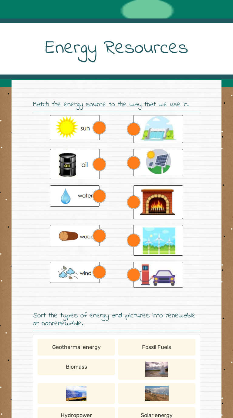 Energy Resources Grade 6 worksheet preview