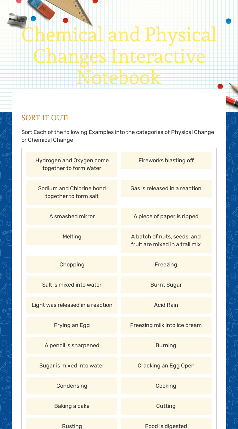 Chemical and Physical Changes Interactive Notebook Interactive