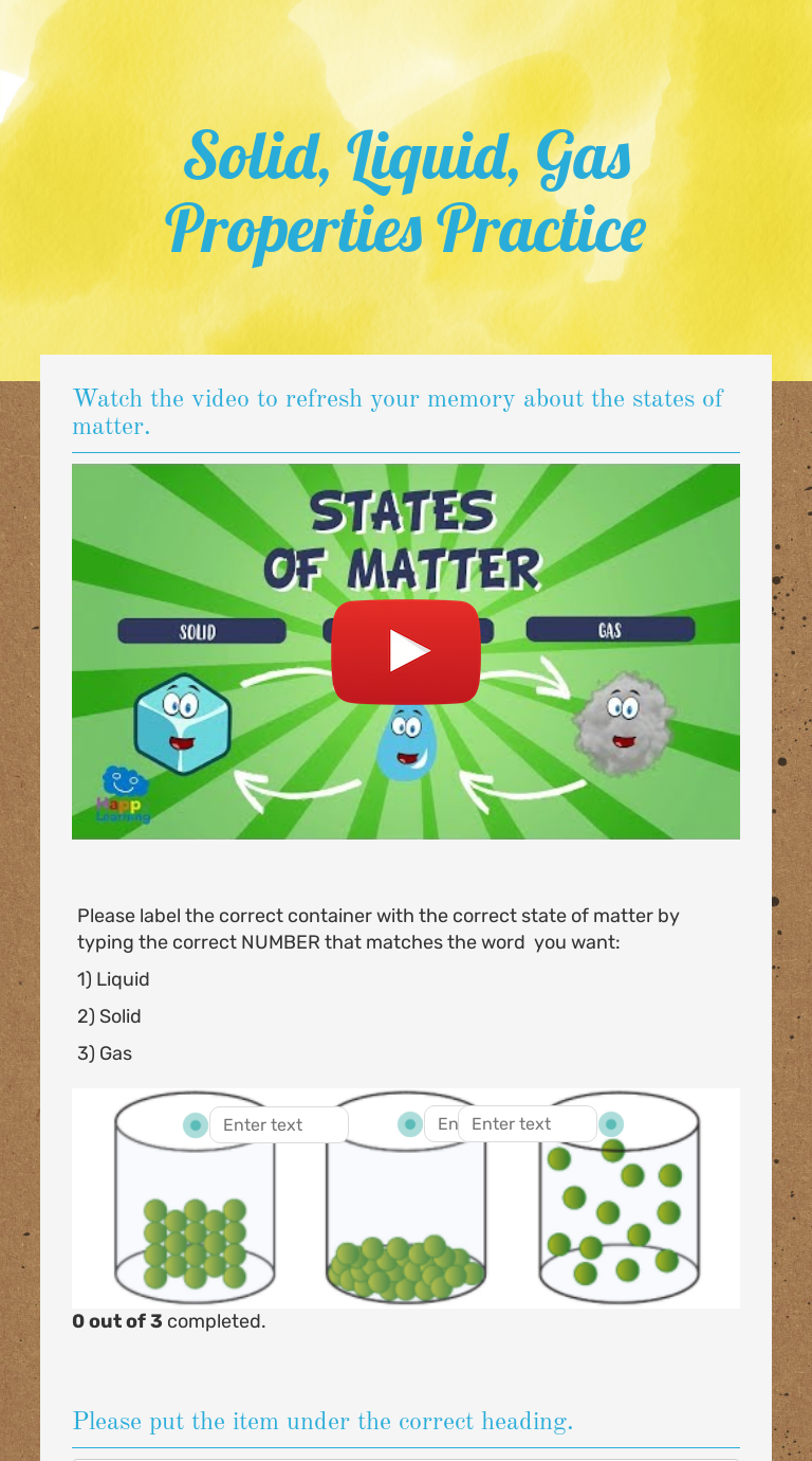 Solid, Liquid, Gas Properties Practice Interactive Worksheet by