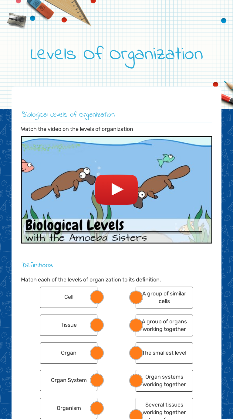 Levels Of Organization  Interactive Worksheet by Lara Freeman _ With Regard To Levels Of Biological Organization Worksheet