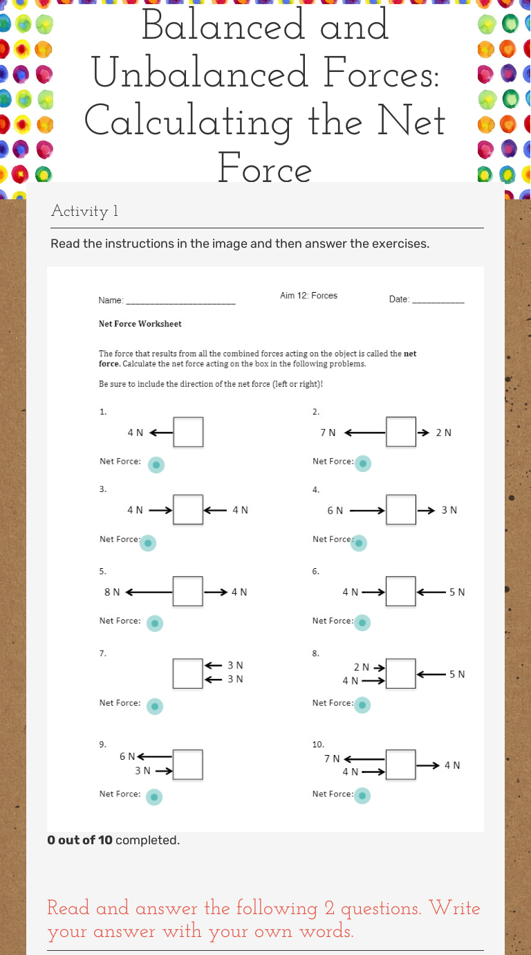 Balanced and Unbalanced Forces Calculating the Net Force Interactive