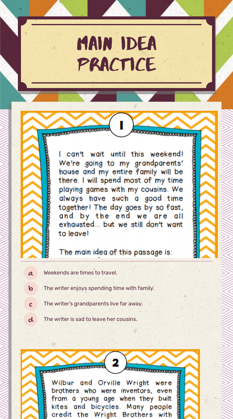 Main Idea Practice worksheet preview image