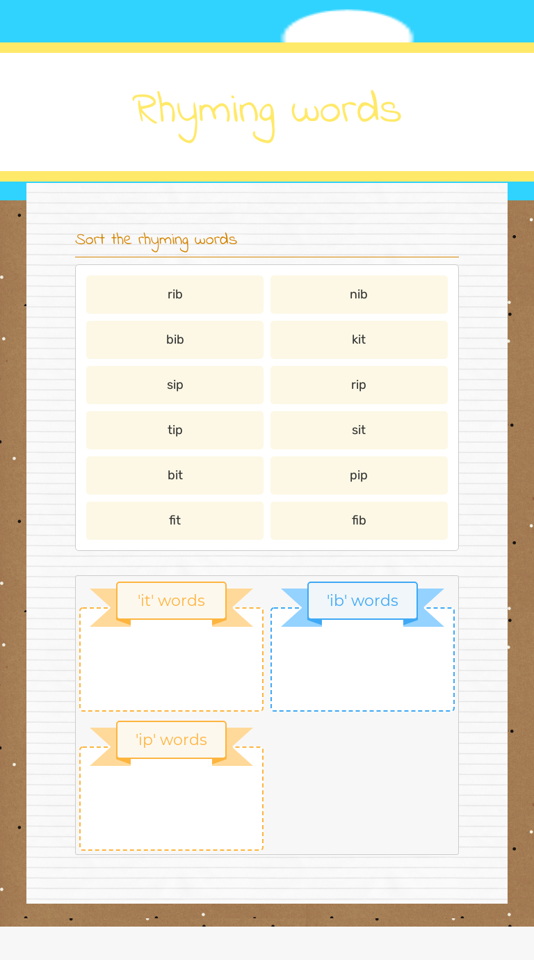 Rhyming words worksheet preview image