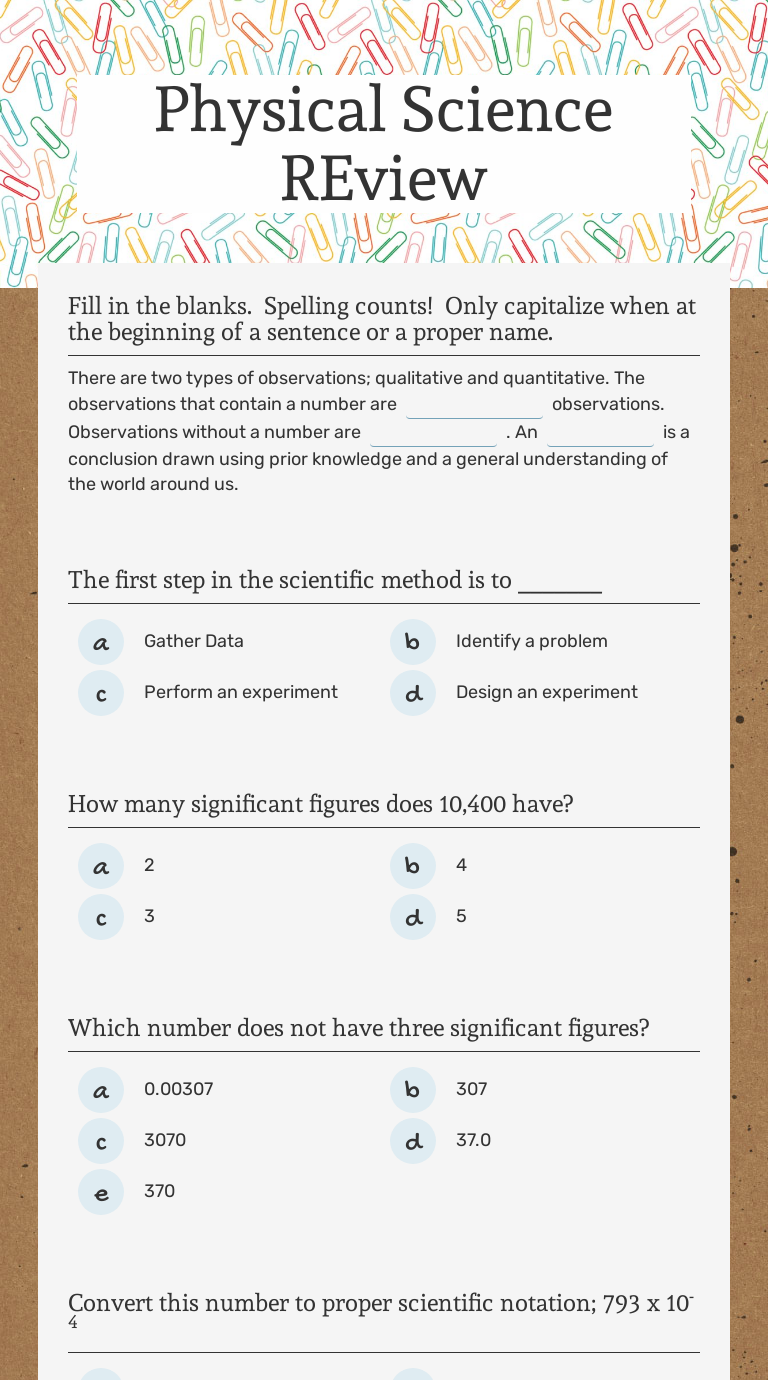 Physical Science REview | Interactive Worksheet by Mandi ...