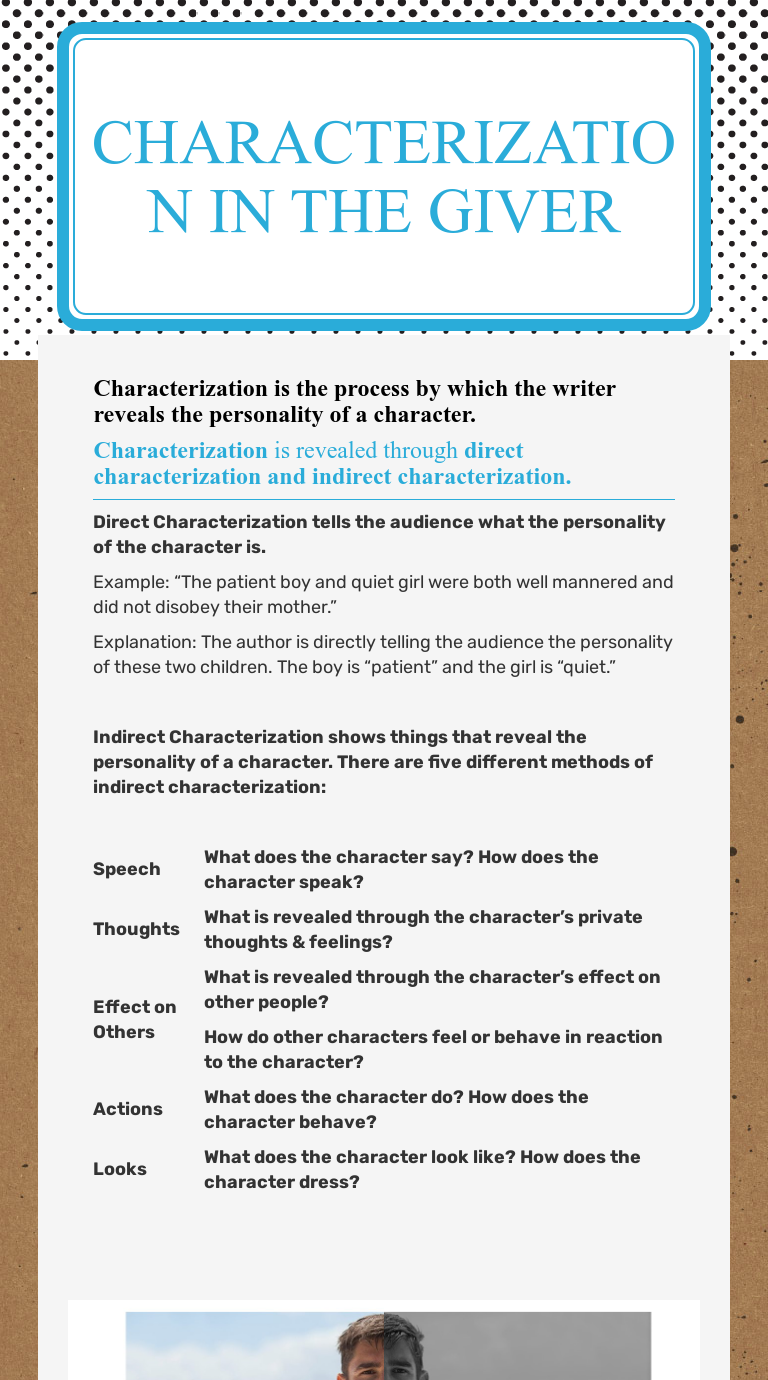 Characterization In The Giver Interactive Worksheet By Shannon Paxton Wizer Me
