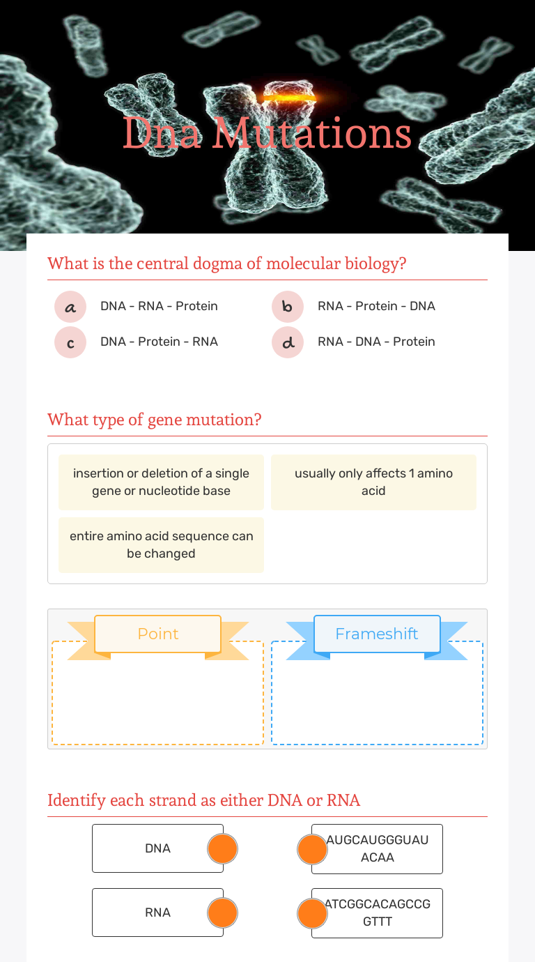 Dna Mutations | Interactive Worksheet by AJ Williams | Wizer.me