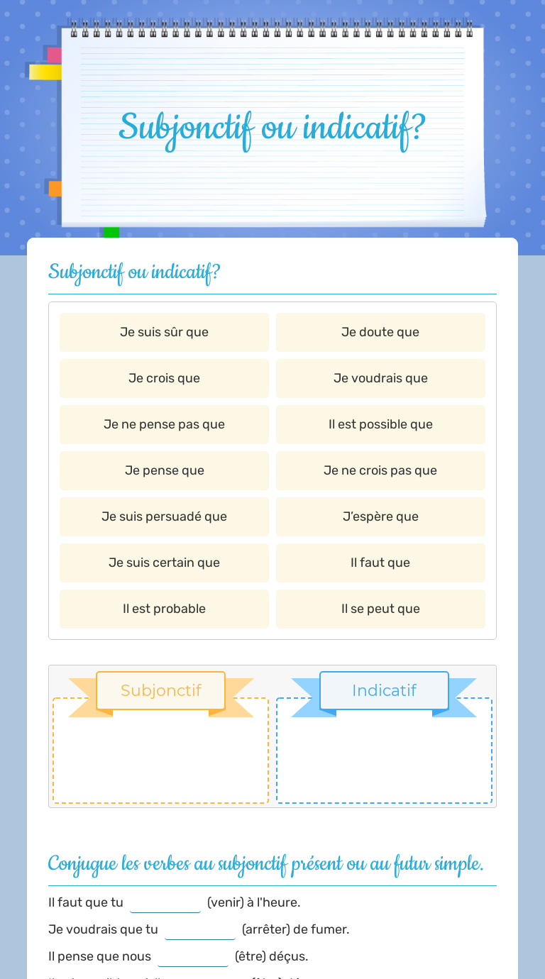 Subjonctif Ou Indicatif? | Interactive Worksheet By Sylwia Puciło ...