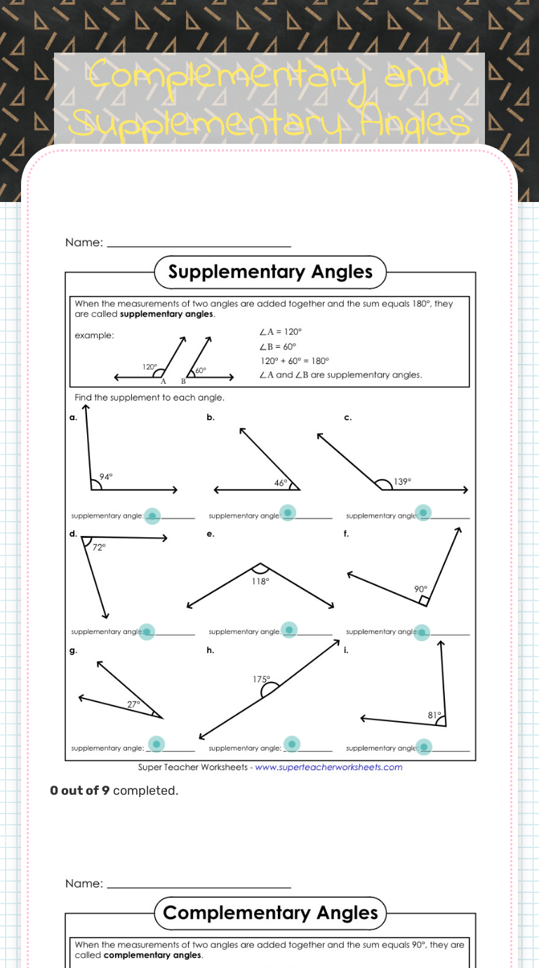 Complementary and Supplementary Angles worksheet preview image