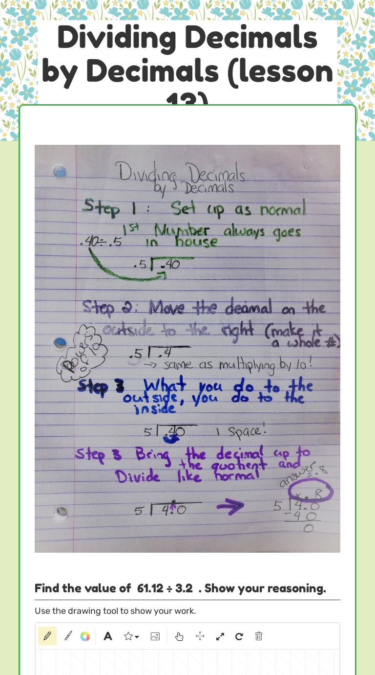 Dividing Decimals by Decimals (lesson 13) | Interactive Worksheet by