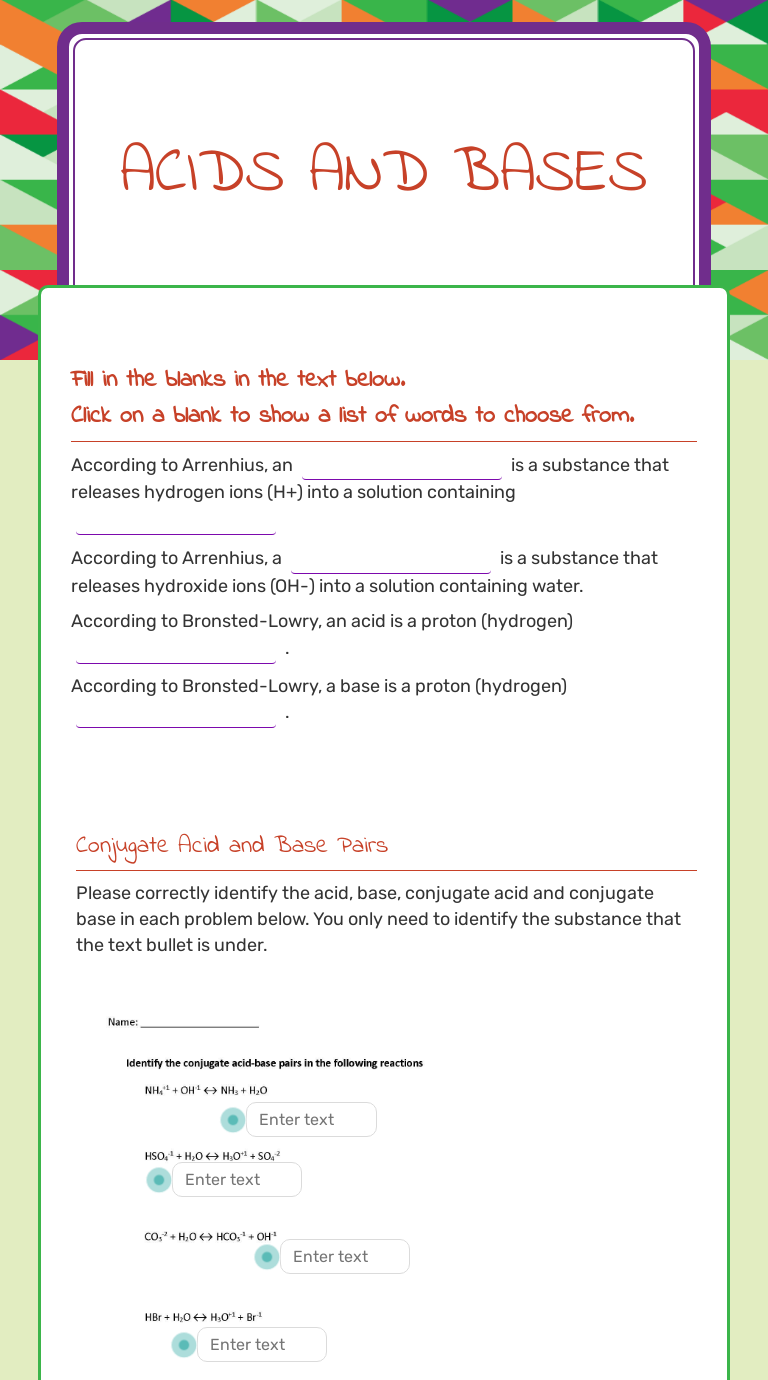 Acids and Bases Interactive Worksheet by Annalyn Molde Wizer.me