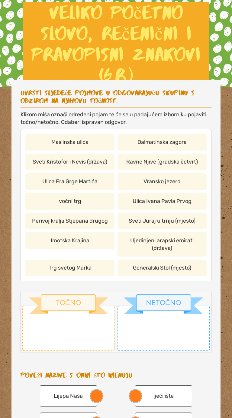 Veliko početno slovo, rečenični i pravopisni znakovi (6.r.) Grade 6 worksheet preview