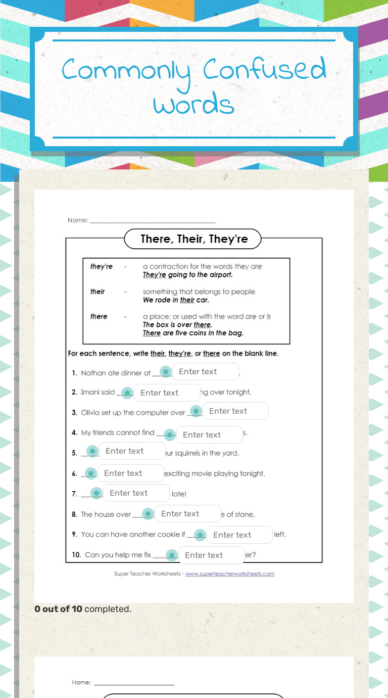 Commonly Confused Words Grade 3 worksheet preview