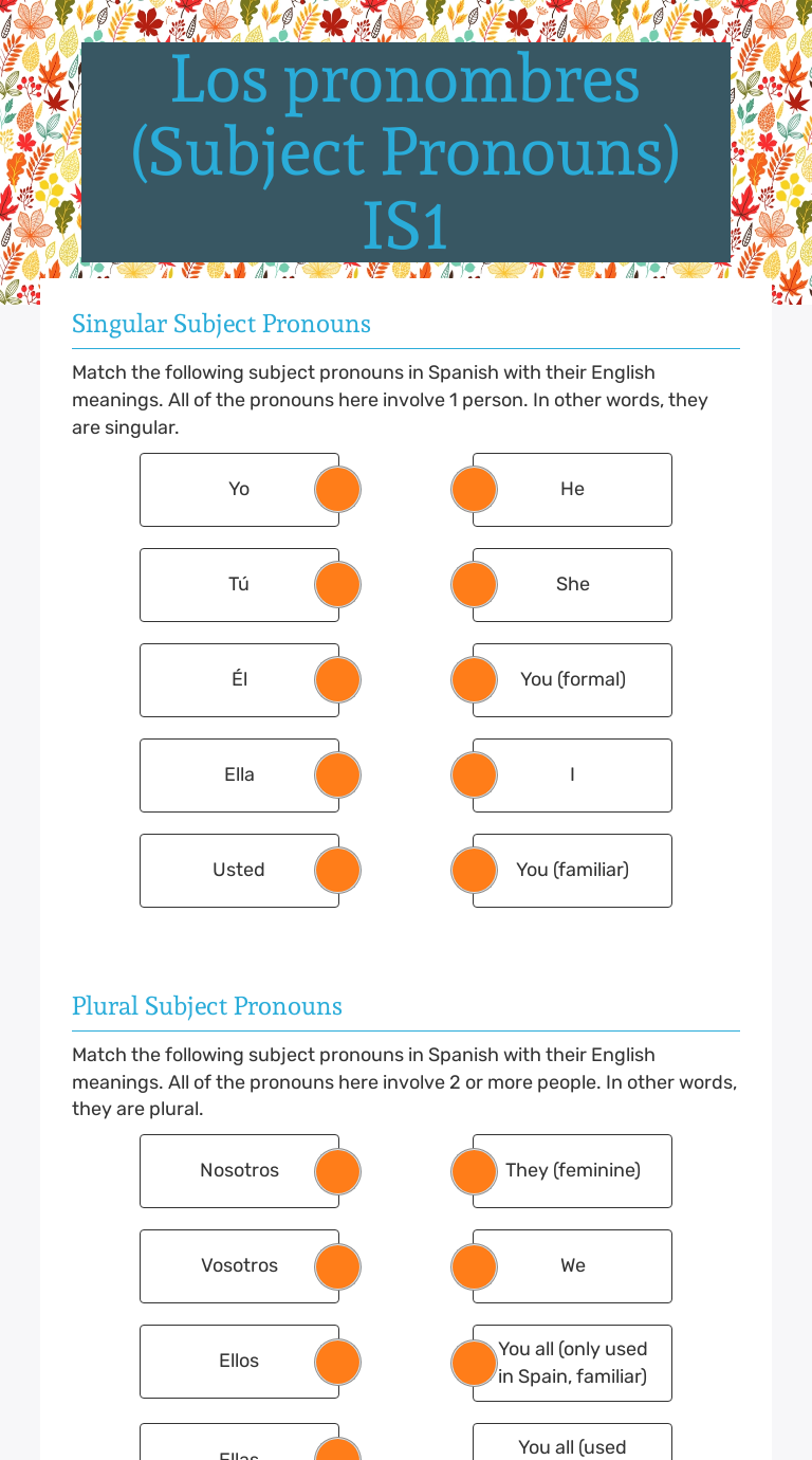 Los pronombres 
(Subject Pronouns)
IS1 Grade 7 worksheet preview