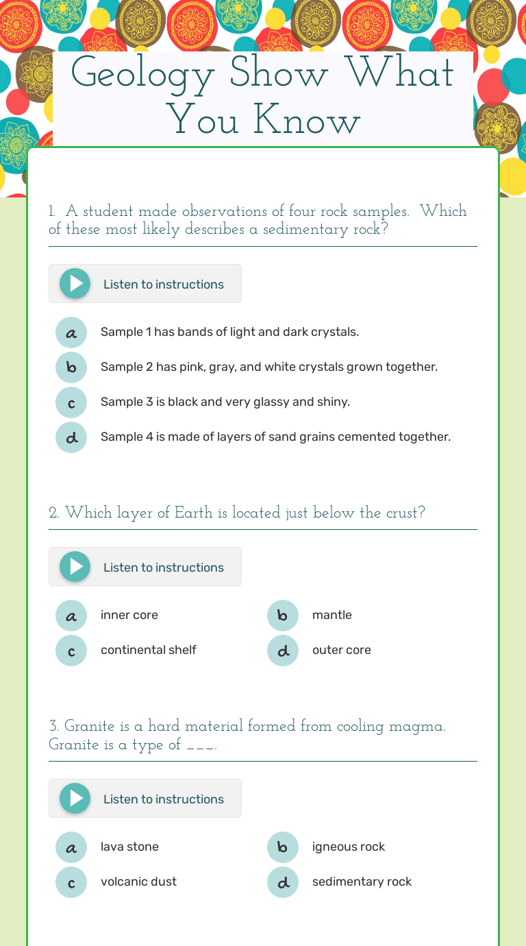 Geology Show What You Know Grade 5 worksheet preview