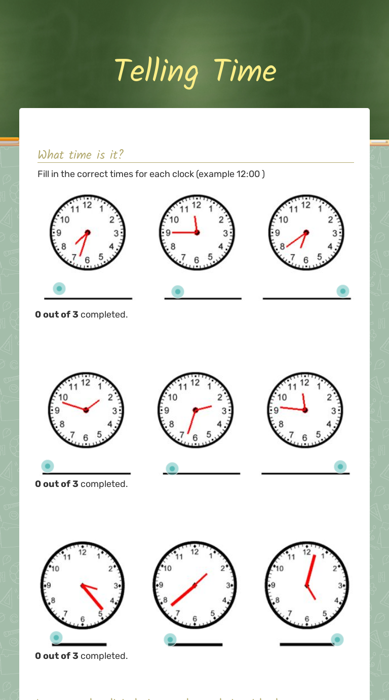 Telling Time worksheet preview image