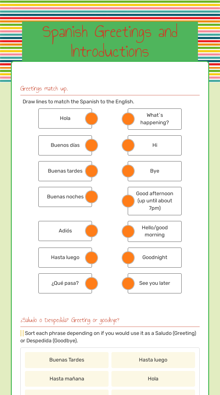 Spanish Greetings and Introductions worksheet preview image