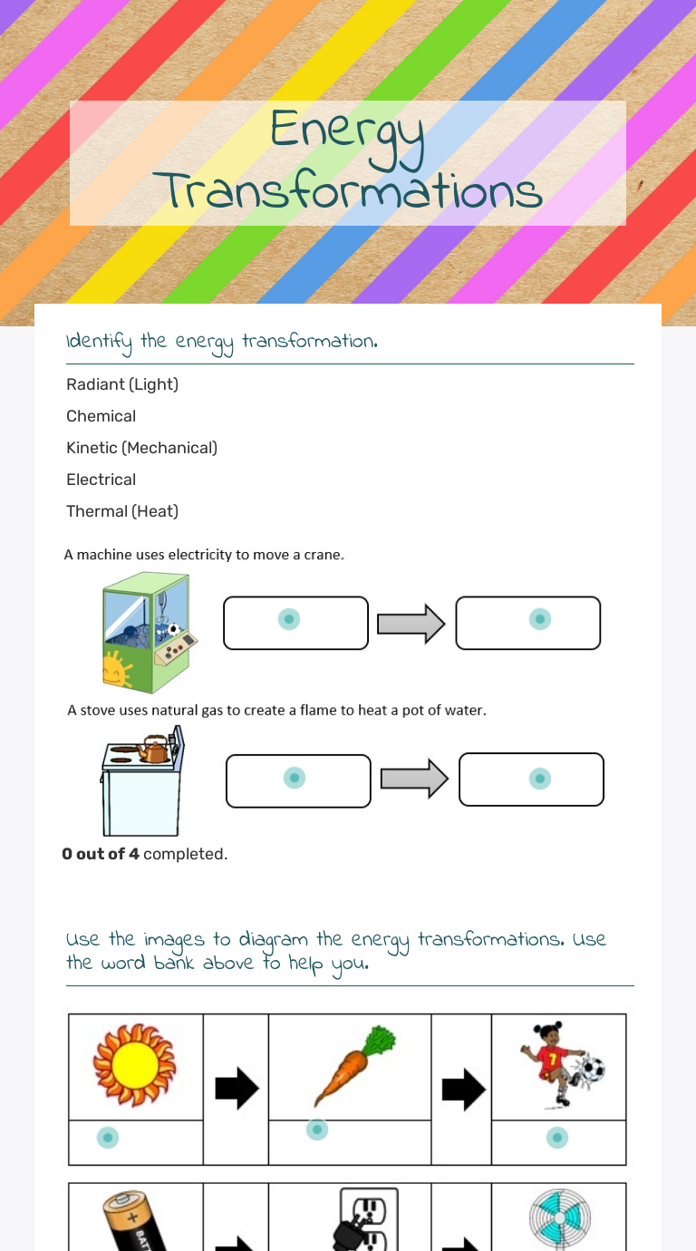 Energy Transformations Interactive Worksheet by Juliane Garza Wizer.me