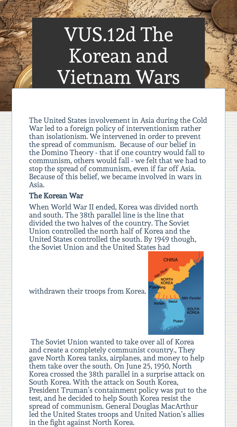 VUS.12d The Korean and Vietnam Wars Interactive Worksheet by Michele