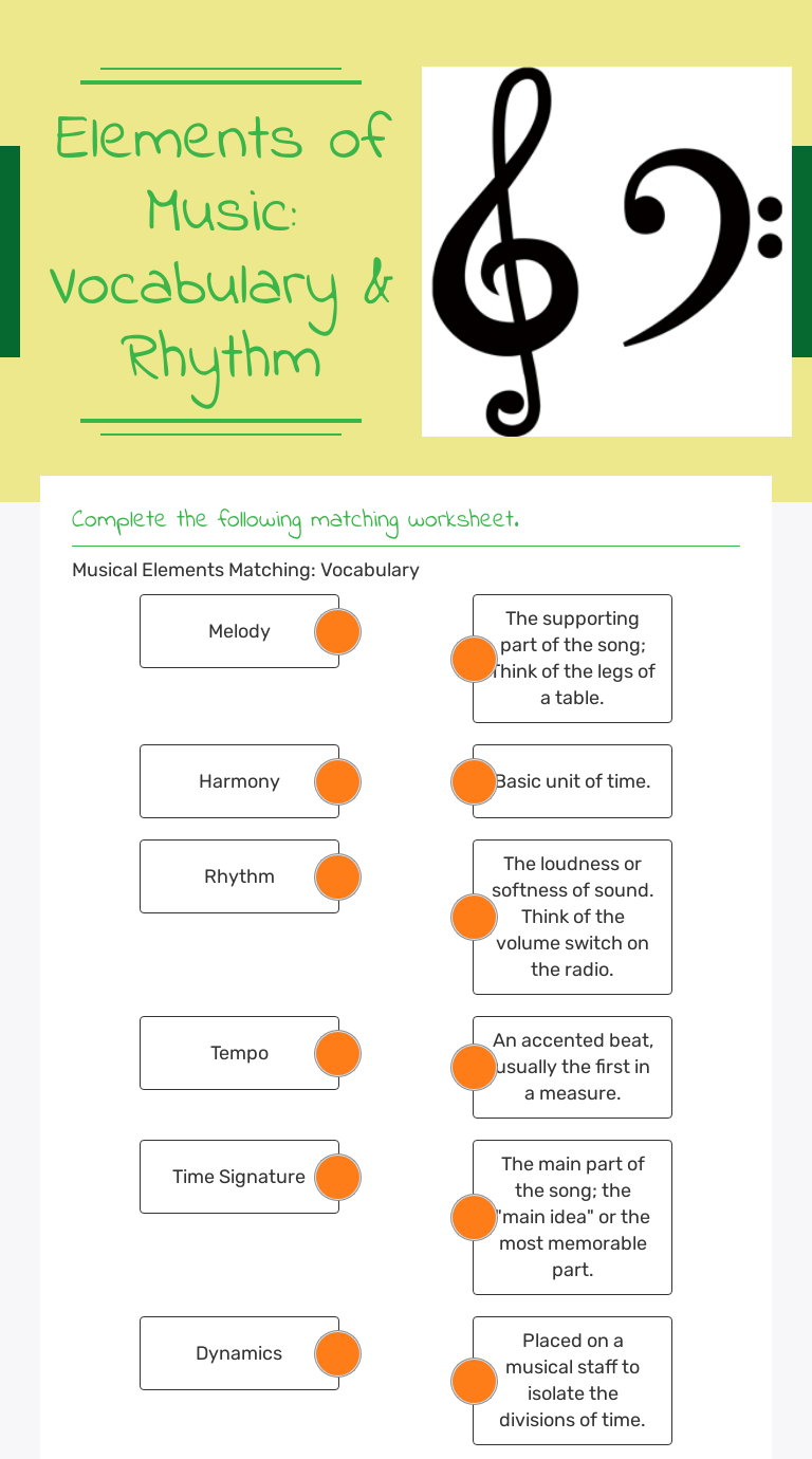 Elements of Music: Vocabulary & Rhythm | Interactive Worksheet by