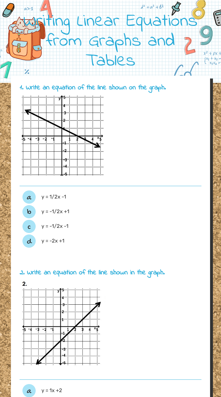 Writing Linear Equations from Graphs and Tables  Interactive For Writing Equations From Tables Worksheet