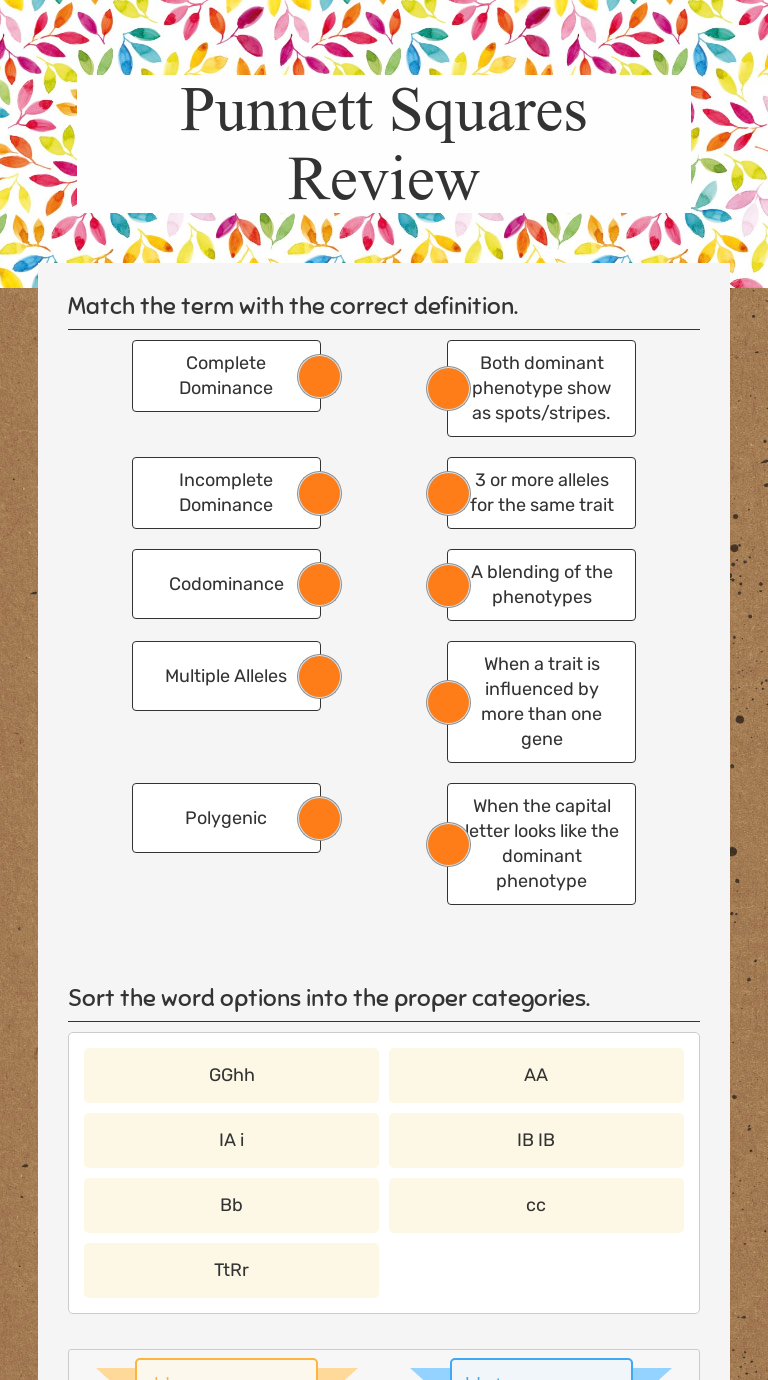 Punnett Squares Review Interactive Worksheet By Caitlin Hunt Wizer Me