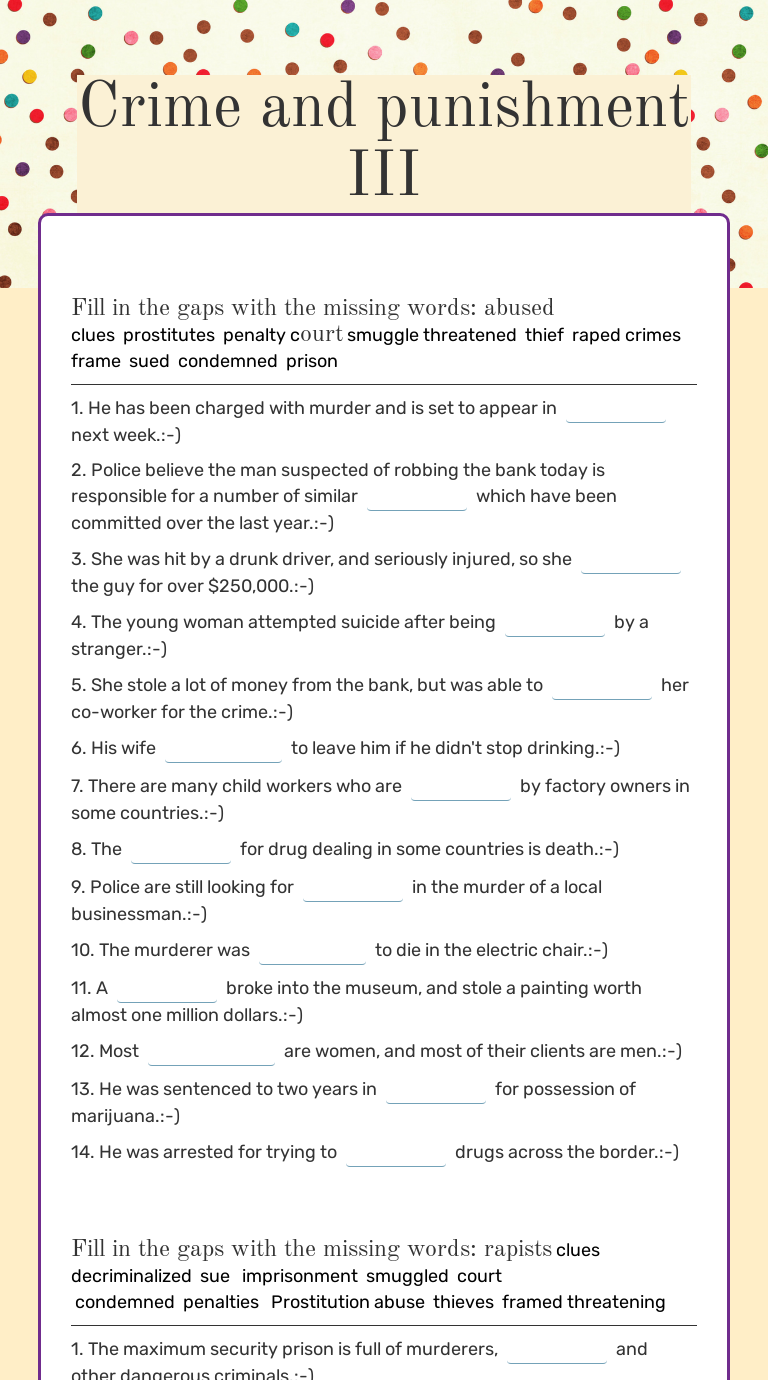 critical thinking worksheet crime and punishment