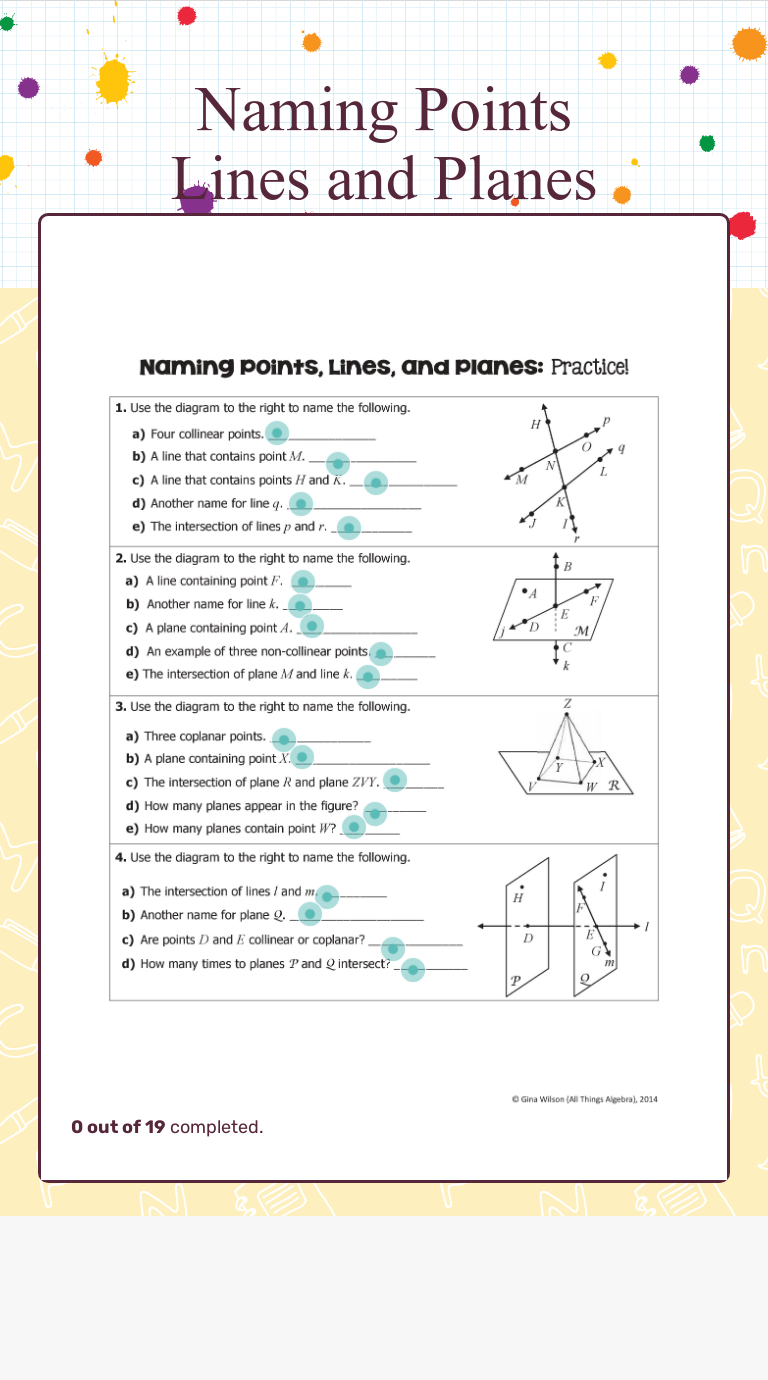 Naming Points  Lines and Planes  Interactive Worksheet by Richard With Regard To Points  Lines And Planes Worksheet