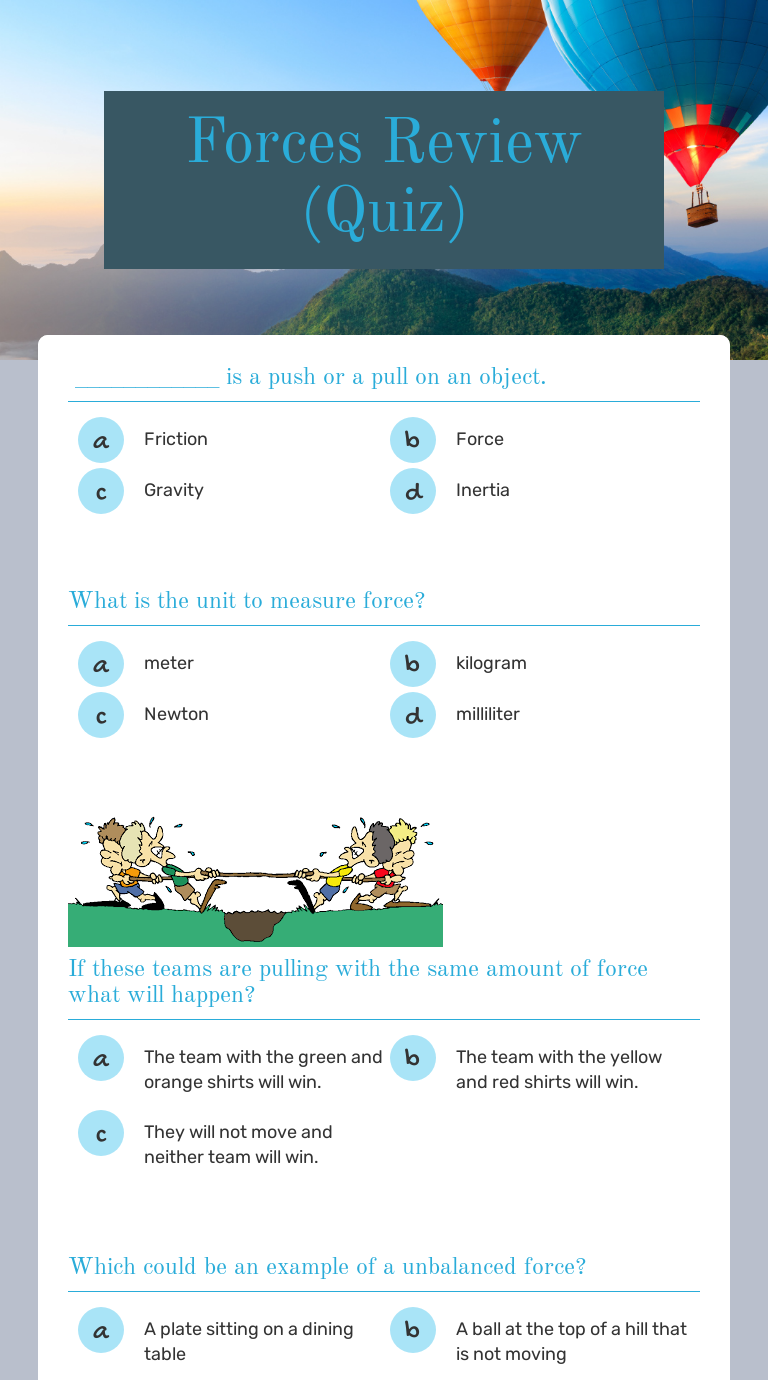 Forces Review (Quiz)  Interactive Worksheet by Hanan Moussa Regarding Friction And Gravity Worksheet