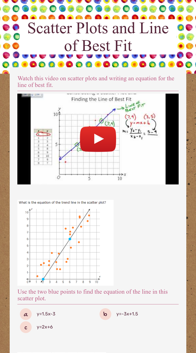 Scatter Plots and Line of Best Fit  Interactive Worksheet by In Line Of Best Fit Worksheet