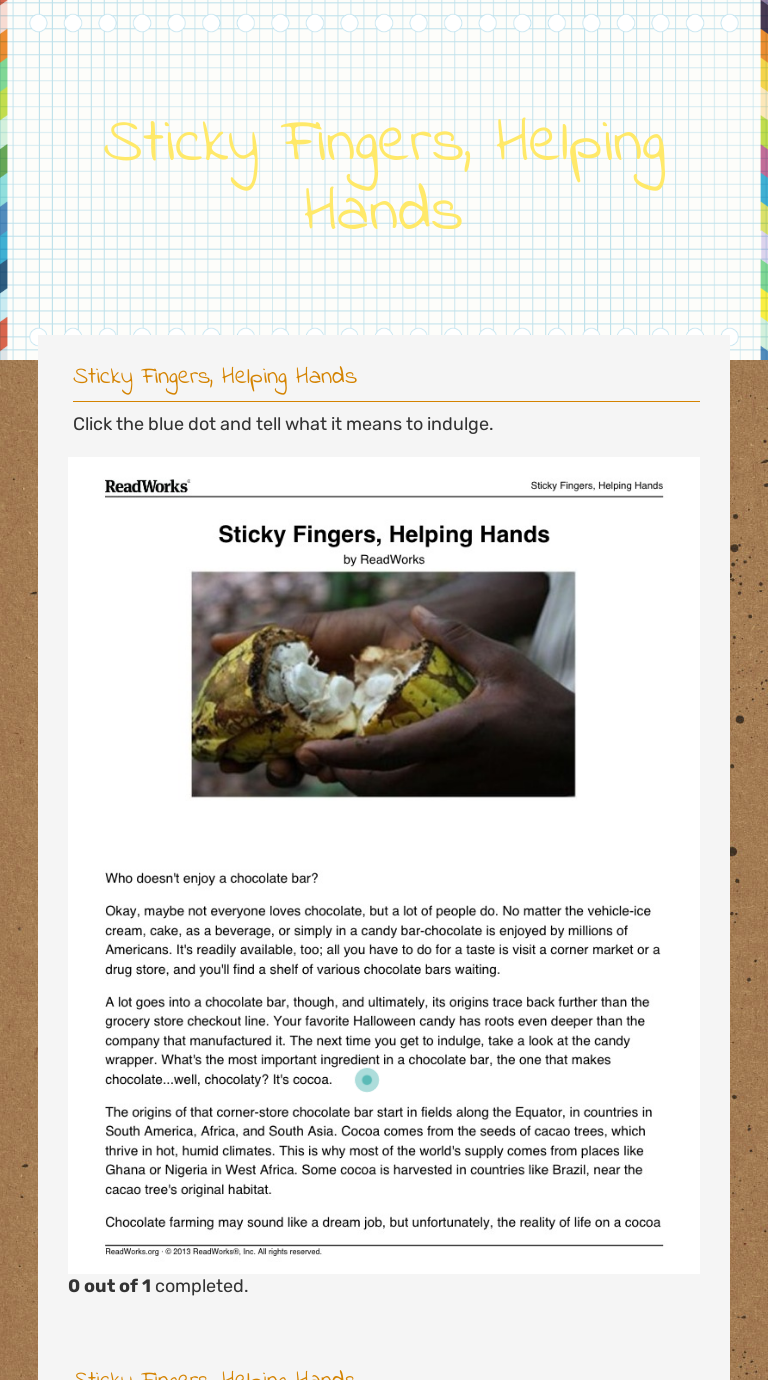 Sticky Fingers, Helping Hands Interactive Worksheet by Alisa Simmons