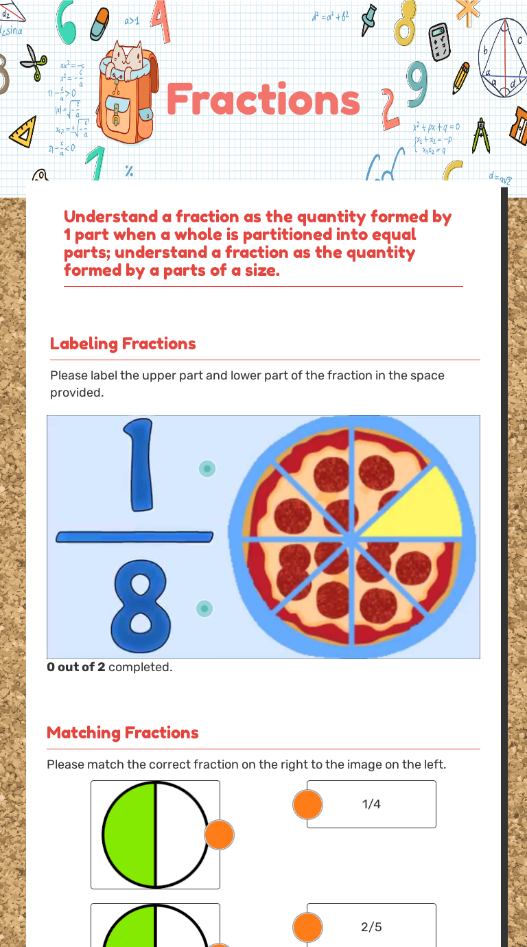 Fractions worksheet preview image