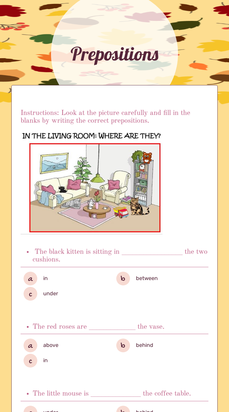 Prepositions Grade 1 worksheet preview